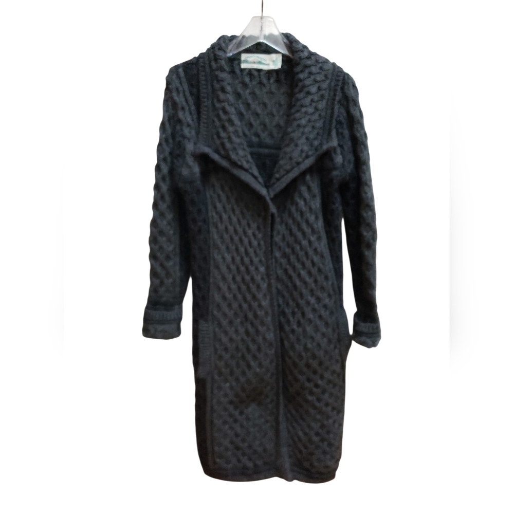 Aran Crafts Merino Wool Cozy Black Knit Cardigan Womens Size S Colorblock